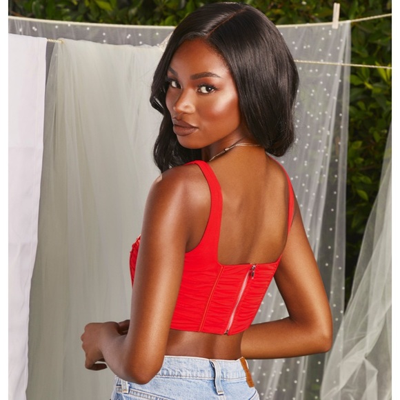 Oh Polly Wild Card Ruched Mesh Corset Crop Top - Picture 3 of 12